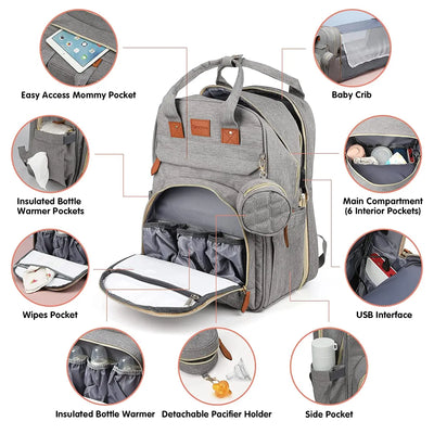 3 In 1 Diaper Bag Backpack Foldable Baby Bed Waterproof Travel Bag with USB Charge Diaper Bag Backpack with Changing Bed 3 types by Smarsty