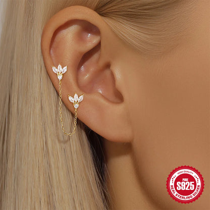 925 Sterling Silver Lotus Tassel Zircon Stud Earrings - Smarsty
