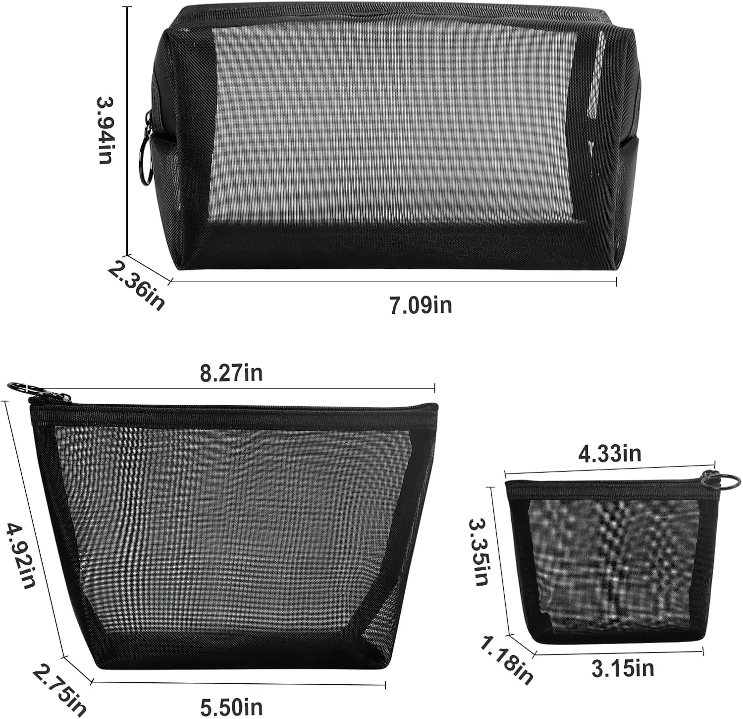 1PC Travel Black Mesh Cosmetic Bag Zipper Makeup Bag For Women Wash Toiletry Bag Makeup Organizer Portable Storage Pouch - Smarsty