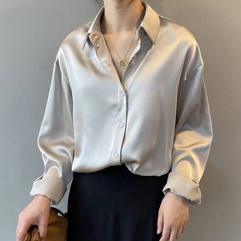 Autumn Fashion Button Up Shirt Spring Vintage Blouse Women White Lady Long Sleeves Female Loose Streetwear Shirts Design Tops - Smarsty