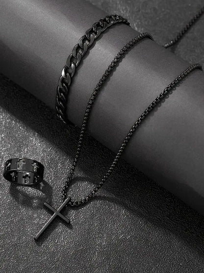 Men's 3 Piece Alloy Jewelry Set with Cross Pendant - Smarsty