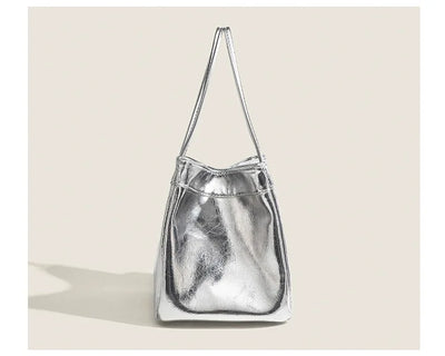 Bucket Bag For Women Silvery Pu Lunch Box Versatile Chic - Smarsty