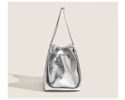 Bucket Bag For Women Silvery Pu Lunch Box Versatile Chic - Smarsty