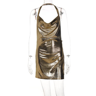 Sexy and Fashionable Women's Elegant Short Dress with Hanging Neck Backless Bottom Chest Sequin Party Girl Dance Dress - Smarsty