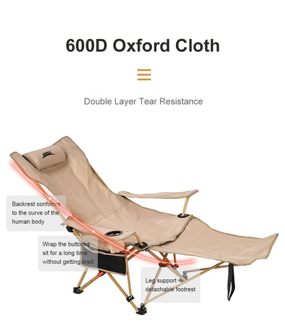 WESTTUNE 2-in-1 Reclining Camping Chair Lightweight Folding Camping Lounge Chair with Adjustable Backrest & Footrest for Beach
