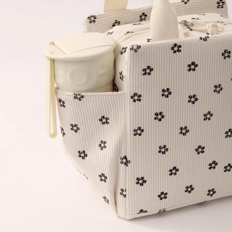 Corduroy Lunch Bag With Thermal Insulation Cooler Pack - Smarsty