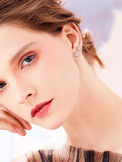 Bamoer CZ Stud Earrings 925 Sterling Silver Platinum Plated Round Cubic Zirconia Hypoallergenic Barbell Earrings 4-7mm - Smarsty