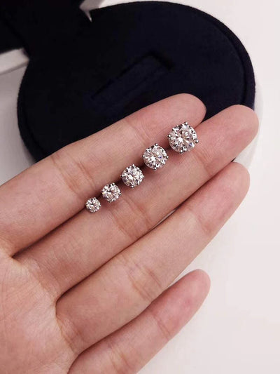 Bamoer CZ Stud Earrings 925 Sterling Silver Platinum Plated Round Cubic Zirconia Hypoallergenic Barbell Earrings 4-7mm - Smarsty