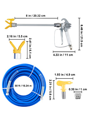 SucceBuy Airless Paint Spray Hose Kit 50ft 3600 psi High Pressure Fiber Tube 8 inch Rod Pole Including 517 Tip and Tip Guard