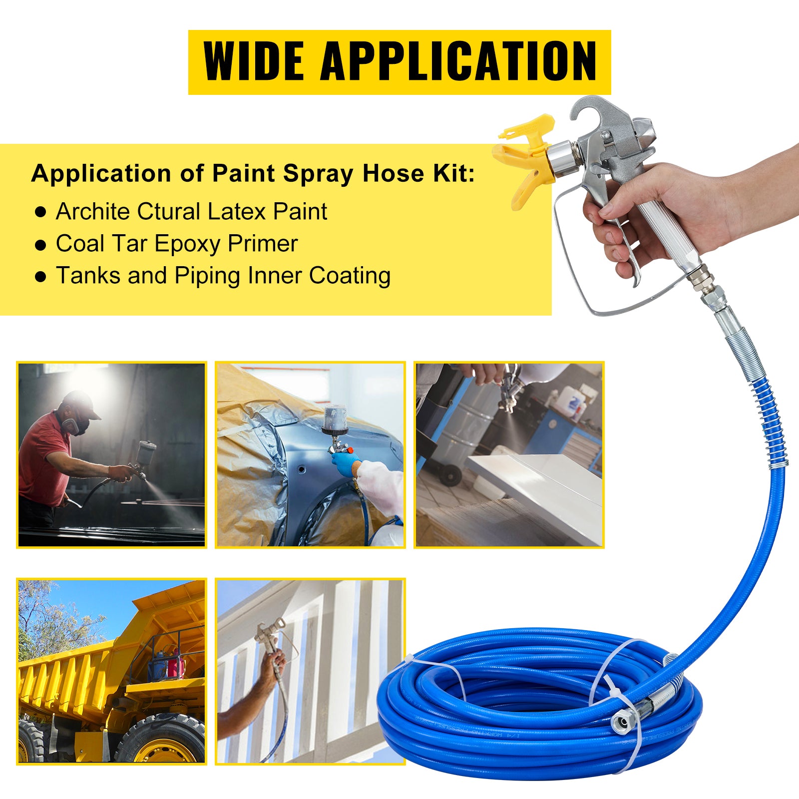 SucceBuy Airless Paint Spray Hose Kit 50ft 3600 psi High Pressure Fiber Tube 8 inch Rod Pole Including 517 Tip and Tip Guard