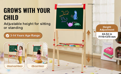 SucceBuy Children Magnetic Drawing Board Wooden Double-Sided Kid's Art Easel with Whiteboard Chalkboard for Girls Gifts Toys