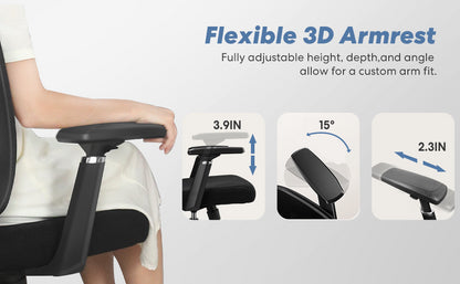 New Ergonomic Mesh Adjustable Lumbar Support Office Chair 120°Tilt High Back Comfortable Computer Chair with Soft Flip Up Arms