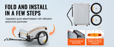 SucceBuy 100lbs Bike Cargo Trailer Foldable Bicycle Wagon Cart with Waterproof Cover & Safe Reflectors Fits 22"-28" Bike Wheel