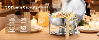 SucceBuy 4 Pack Chafing Dish Buffet Set Stainless Steel Chafer w/4 Full Size Pan Round Catering Warmer Server for Party Banquets - Smarsty