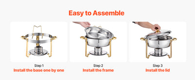 SucceBuy 4 Pack Chafing Dish Buffet Set Stainless Steel Chafer w/4 Full Size Pan Round Catering Warmer Server for Party Banquets - Smarsty