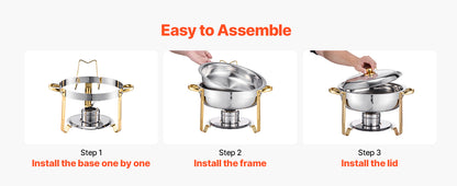 SucceBuy 4 Pack Chafing Dish Buffet Set Stainless Steel Chafer w/4 Full Size Pan Round Catering Warmer Server for Party Banquets