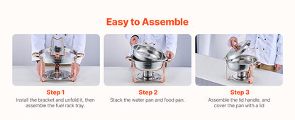 SucceBuy 5 Qt 4 Pack Chafing Dish Buffet Set Round Catering Warmer Server w/Lid Water Pan Folding Stand Clip for Wedding Party