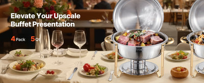 SucceBuy 4 Pack Chafing Dish Buffet Set Stainless Steel Chafer w/4 Full Size Pan Round Catering Warmer Server for Party Banquets - Smarsty