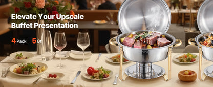 SucceBuy 4 Pack Chafing Dish Buffet Set Stainless Steel Chafer w/4 Full Size Pan Round Catering Warmer Server for Party Banquets