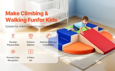 SucceBuy 6Pcs Kids Foam Climbing Toys Activity Playset PU Leather Indoor Crawl Climbing Blocks for Children Crawling & Sliding