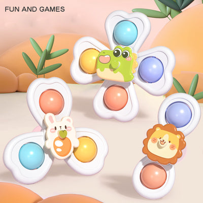 3 in 1 Suction Cups Spinning Top Toy For Baby Game Infant Teether Relief Stress Educational Rotating Rattle Bath Toys For Kids - Smarsty