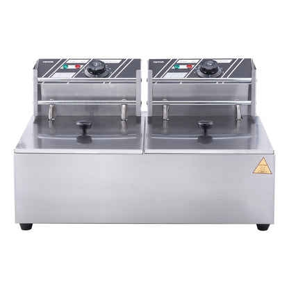 SucceBuy 12L Electric Deep Fryer w/Dual Removable Tanks Commercial Countertop  Fryer for Chicken French Fries Frying Chips
