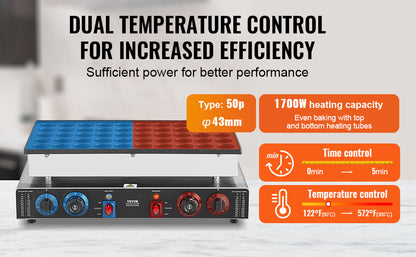 SucceBuy 50Pcs Mini Dutch Pancake Maker Dorayaki Baker Machine Commercial Non-stick Waffle Maker Dual Temp & Time Control