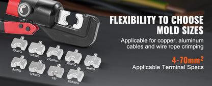 SucceBuy AWG12-2/0 Crimping Tool Copper And Aluminum Terminal Battery Lug Hydraulic Crimper,with a Cutting Pliers, Gloves