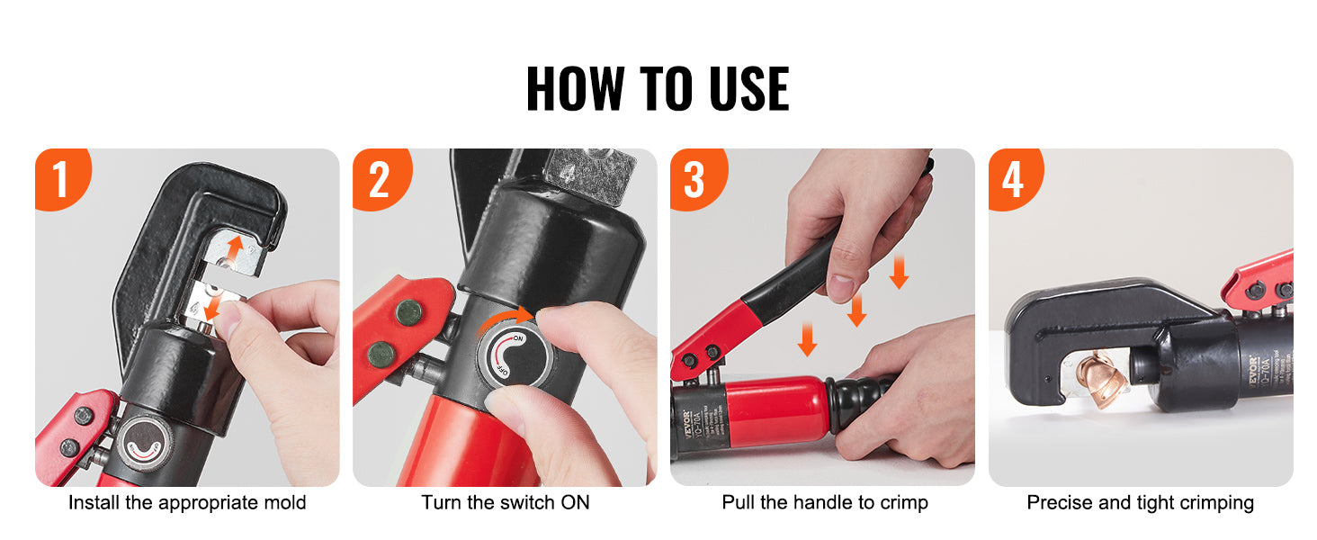 SucceBuy AWG12-2/0 Crimping Tool Copper And Aluminum Terminal Battery Lug Hydraulic Crimper,with a Cutting Pliers, Gloves