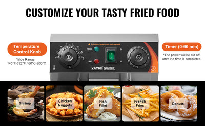 SucceBuy Commercial Deep Fryer Electric Countertop Fryer with Basket Stainless Steel Single Oil Fryer with Time & Temp Control - Smarsty