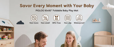Baby Play Mat, PIGLOG 50x50 Playpen Mat, Waterproof Playmats for Babies and Toddlers Kids, Safe Foam Playmat for Tummy Time