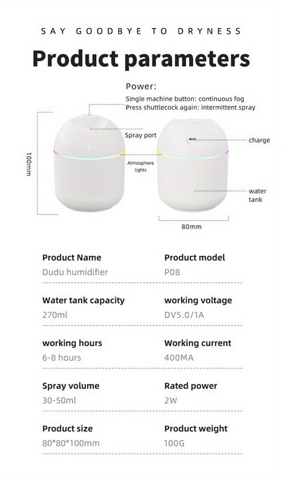 270ML Cool Mist Aroma Diffuser with LED Light - Smarsty