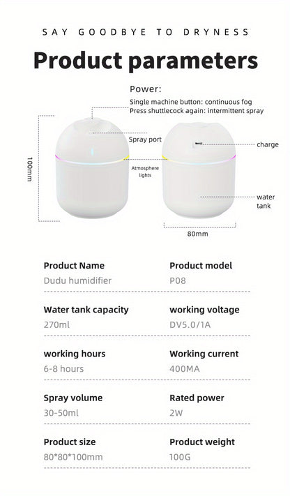270ML Cool Mist Aroma Diffuser with LED Light - Smarsty