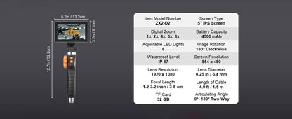SucceBuy Articulating Borescope Camera with Light Two-way Articulated Endoscope Inspection with 6.4mm Tiny Lens 5" 1080P Screen