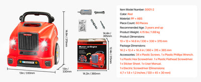 SucceBuy 60 Pcs Kids Mechanic Car Repair Set with Removable Parts & Horn Workshop Set Engine Toy for Toddler Children Gift