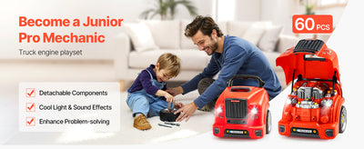 SucceBuy 60 Pcs Kids Mechanic Car Repair Set with Removable Parts & Horn Workshop Set Engine Toy for Toddler Children Gift