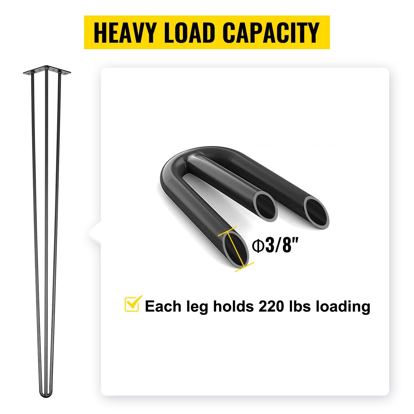 SucceBuy 4Pcs Metal Table Legs 16-40 Inch 3-Rod Hairpin Furniture Legs DIY Home Bench Dining Desk End Coffee Table Feet