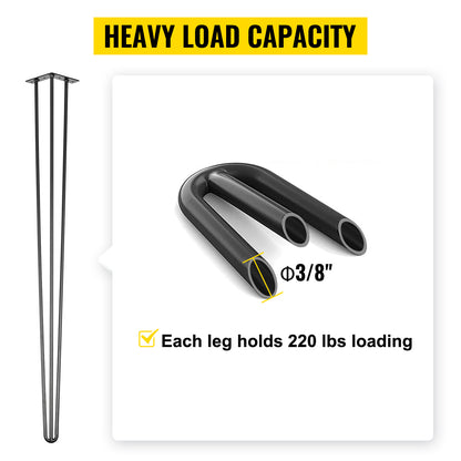 SucceBuy 4Pcs Metal Table Legs 16-40 Inch 3-Rod Hairpin Furniture Legs DIY Home Bench Dining Desk End Coffee Table Feet
