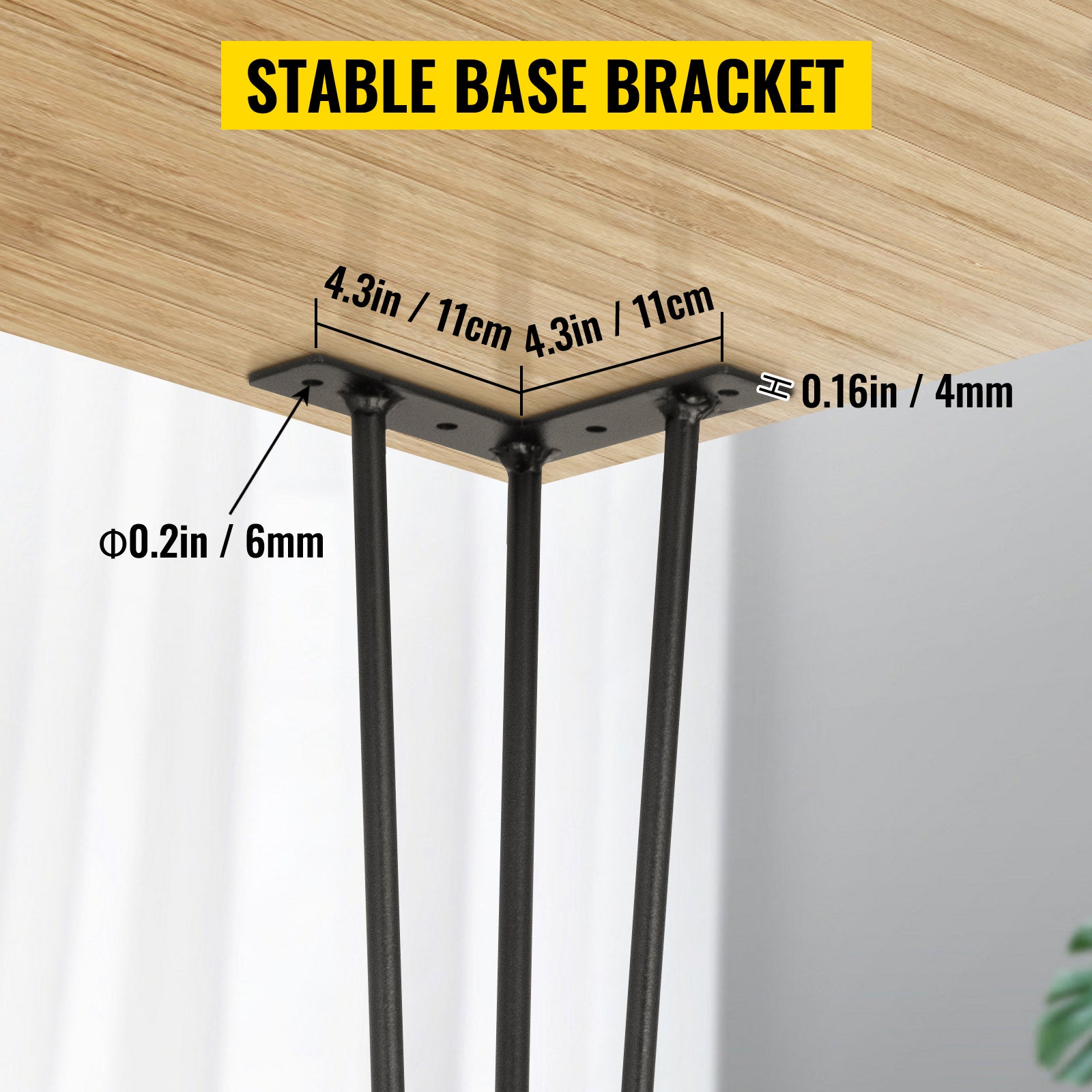 SucceBuy 4Pcs Metal Table Legs 16-40 Inch 3-Rod Hairpin Furniture Legs DIY Home Bench Dining Desk End Coffee Table Feet