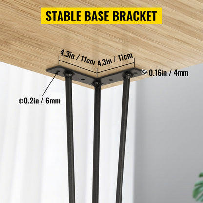 SucceBuy 4Pcs Metal Table Legs 16-40 Inch 3-Rod Hairpin Furniture Legs DIY Home Bench Dining Desk End Coffee Table Feet
