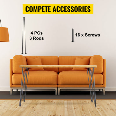 SucceBuy 4Pcs Metal Table Legs 16-40 Inch 3-Rod Hairpin Furniture Legs DIY Home Bench Dining Desk End Coffee Table Feet