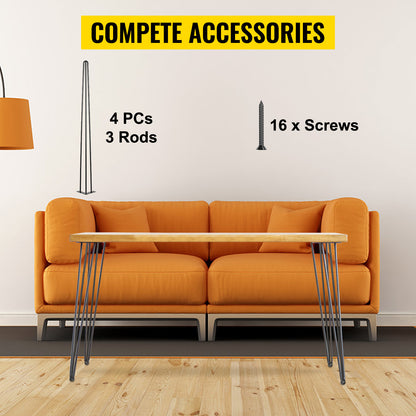 SucceBuy 4Pcs Metal Table Legs 16-40 Inch 3-Rod Hairpin Furniture Legs DIY Home Bench Dining Desk End Coffee Table Feet