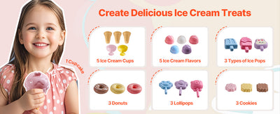 SucceBuy Pink Kids Ice Cream Cart Pretend Play Store Dolly with Sound & Light Effect Montessori Educational Toys for Children