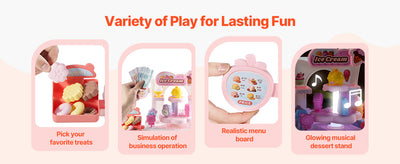 SucceBuy Pink Kids Ice Cream Cart Pretend Play Store Dolly with Sound & Light Effect Montessori Educational Toys for Children