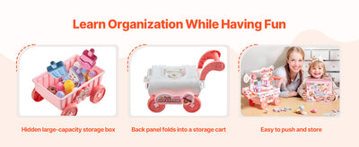 SucceBuy Pink Kids Ice Cream Cart Pretend Play Store Dolly with Sound & Light Effect Montessori Educational Toys for Children