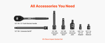 SucceBuy 26/65PCs US Plus Drive Impact Socket Set Deep Standard Socket Set SAE Metric 6 Point CR-V Cr-Mo Alloy Steel Auto Repair