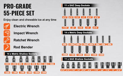 SucceBuy Drive Impact Socket Set Deep Shallow Socket Set CR-V Alloy Steel Auto Repair Easy-to-Read Size Markings Storage Case
