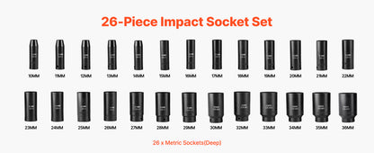 SucceBuy 26/65PCs US Plus Drive Impact Socket Set Deep Standard Socket Set SAE Metric 6 Point CR-V Cr-Mo Alloy Steel Auto Repair