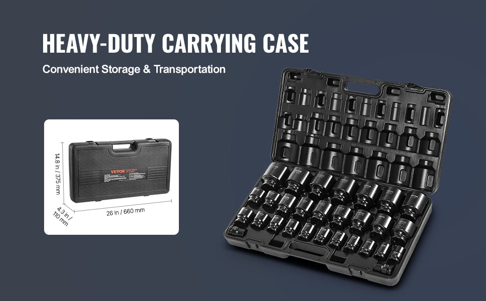 SucceBuy Impact Socket Set 3/4 Inches 29 Piece Impact Sockets 6-Point Sockets Rugged Construction CR-M0 3/4In Drive Socket Set