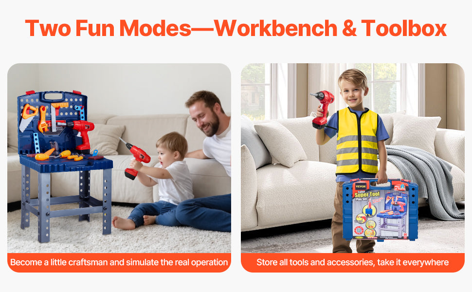 SucceBuy 56pcs Kids Work Bench Tool Set with Realistic Tools Pretend Play Construction Workbench Toys for Toddler Children Toys